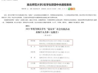 安徽教育网：淮北师范大学2名学生获团中央通报表扬